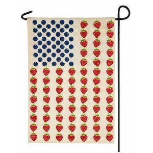 Americana Patriotic Garden Flag Strawberry Blueberry Fruit Burlap Evergreen